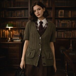 Vintage Delia’s Dark Academia Cardigan Sweater Medium 2000s Covered Plaid Button